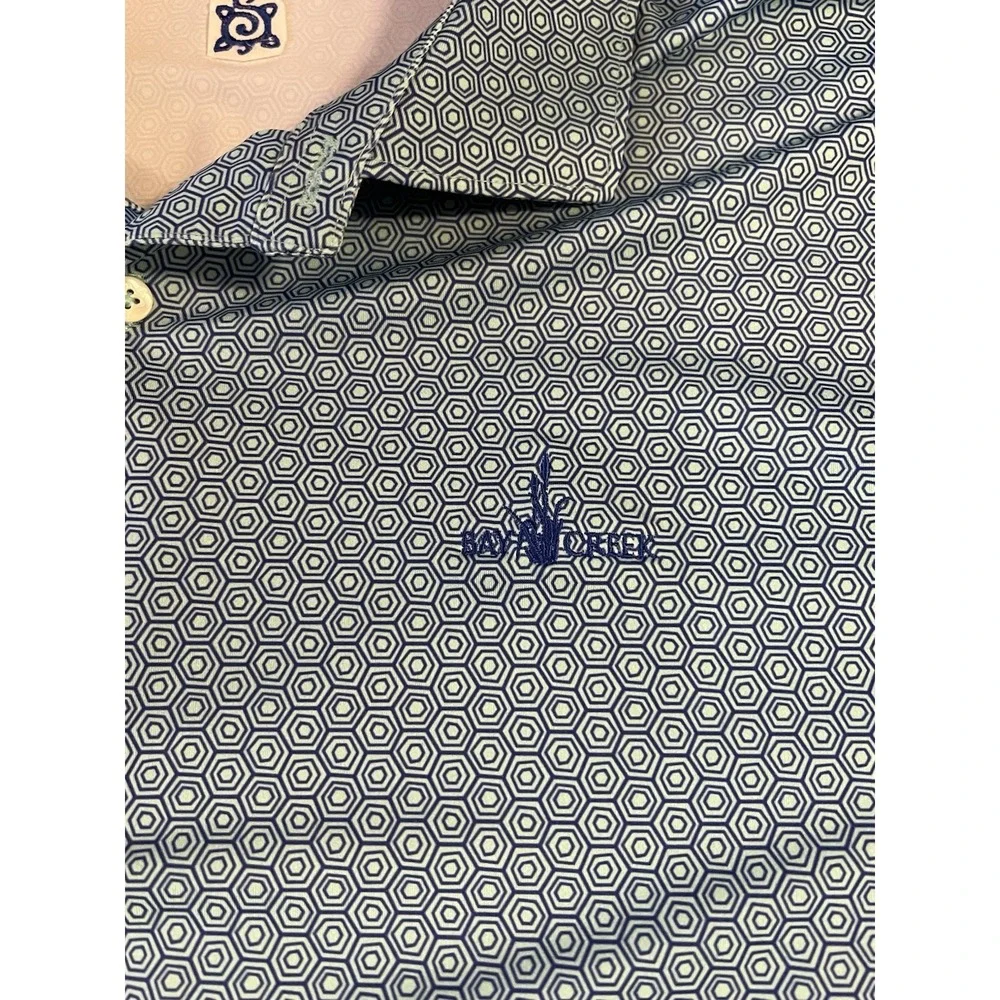 TURTLESON Golf Polo Shirt Men's Size 2XL Geometric Teal Short Sleeve Bay Creek